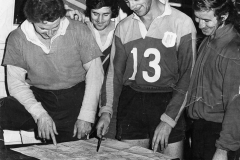 Names on the back of the photo are Mark Witcom, Neil Skelton, Viv Watsford, Dennis Nichols, and David Cassidy. Passmore Oval 21.7.1973. for Wes Cornish SunSport. as per request.