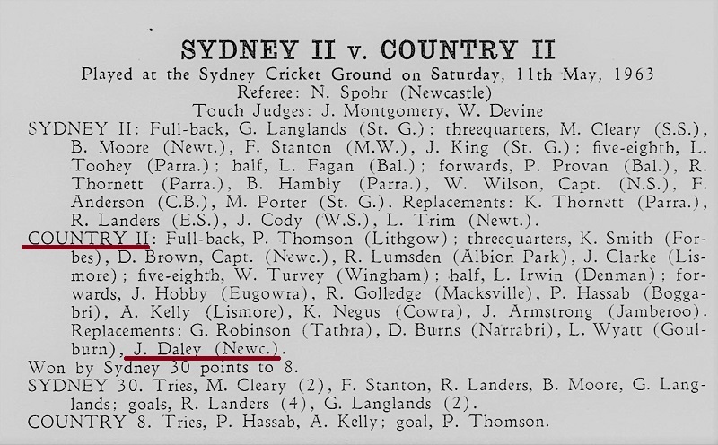 John Daley NSW Country Seconds 1963.