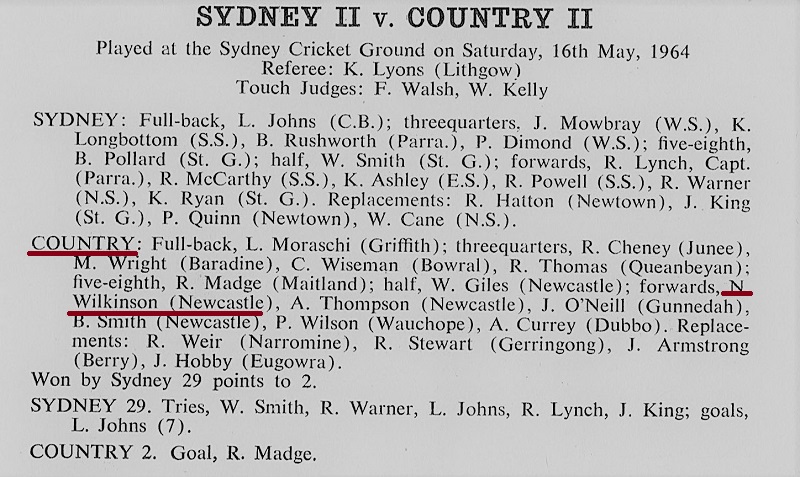 Norm Wilkinson NSW Country Seconds 1964.