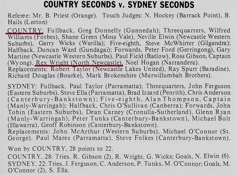 Rex Wright NSW Country Seconds 1984.