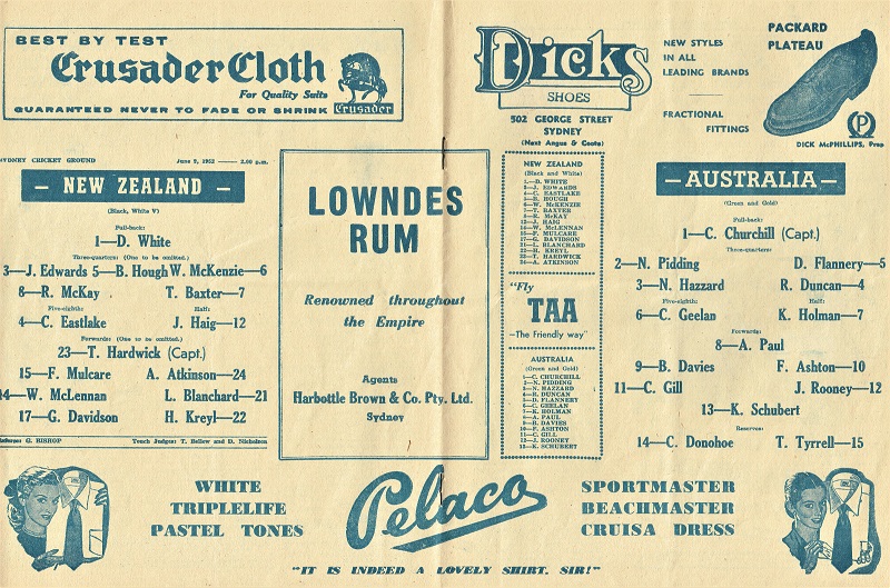 Australia vs New Zealand 9th June 1952.