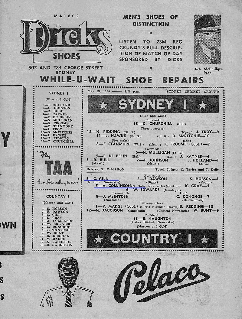 Sydney 1st's vs Country 1st's 1950.