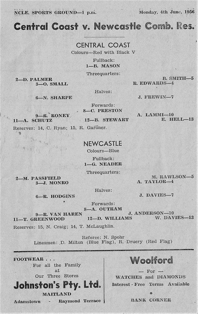 Newcastle Comb vs Central Coast,Don Williams 1956