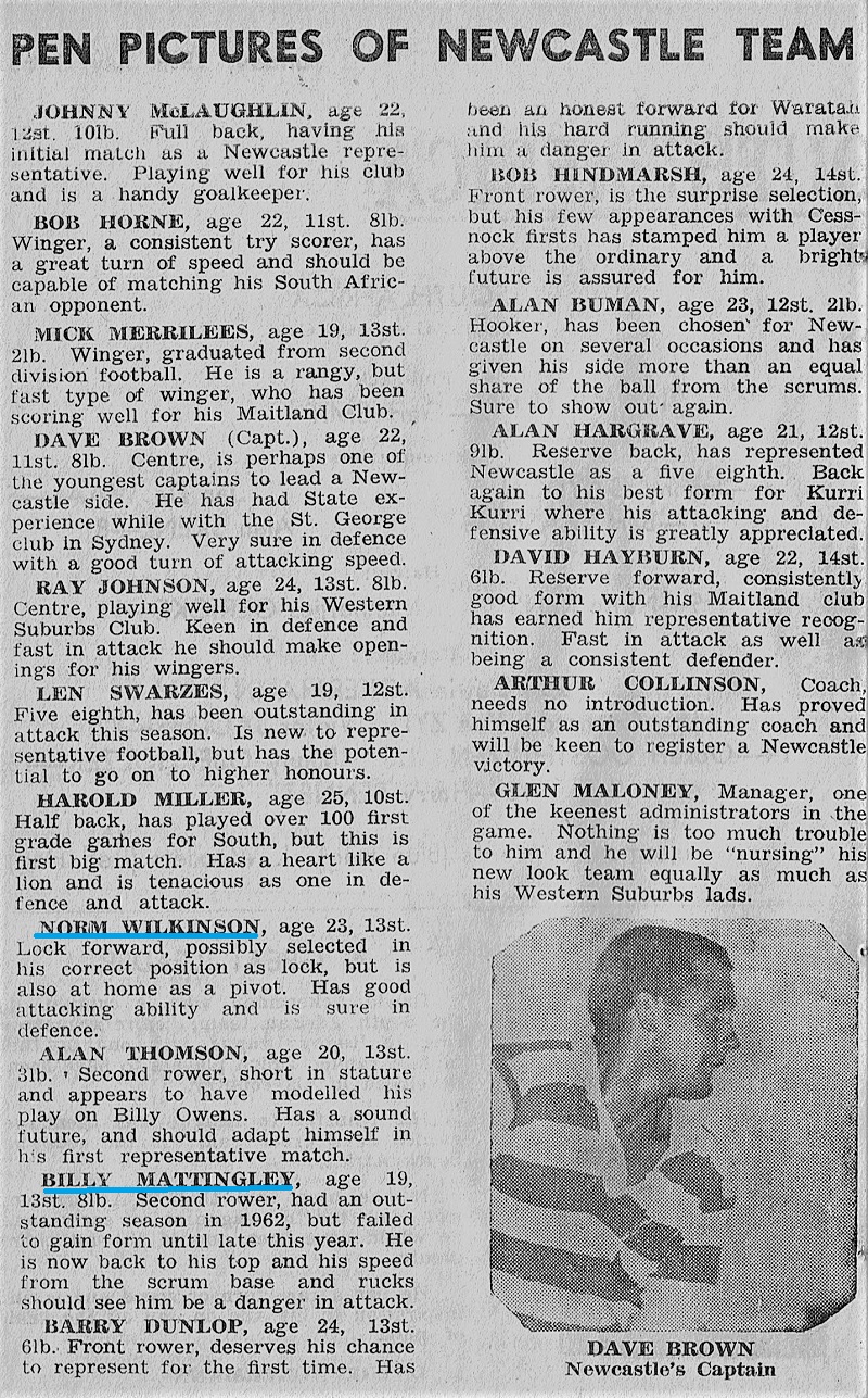 Newcastle Pen Pics vs South Africa 1963