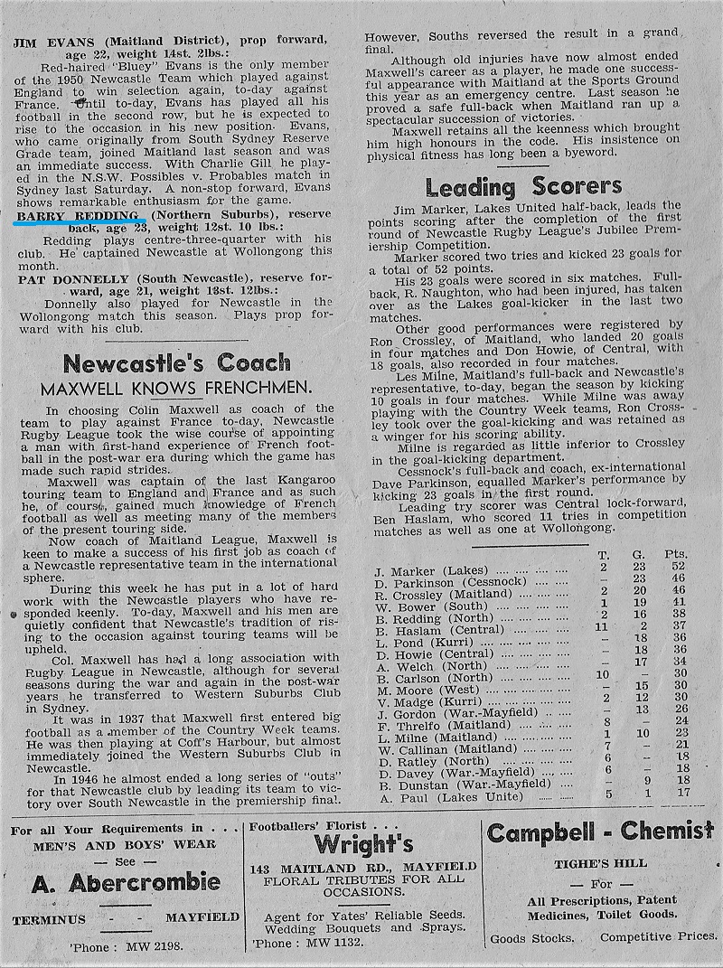 Newcastle vs France 26th May 1951.