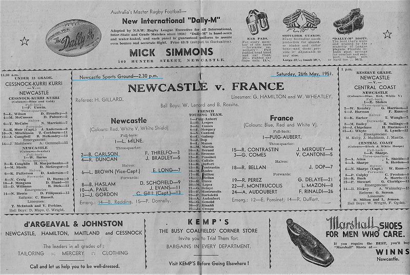 Newcastle vs France 26th May 1951.