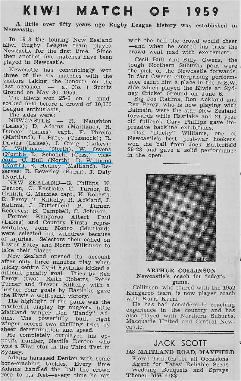 Newcastle vs New Zealand 30th May 1959.