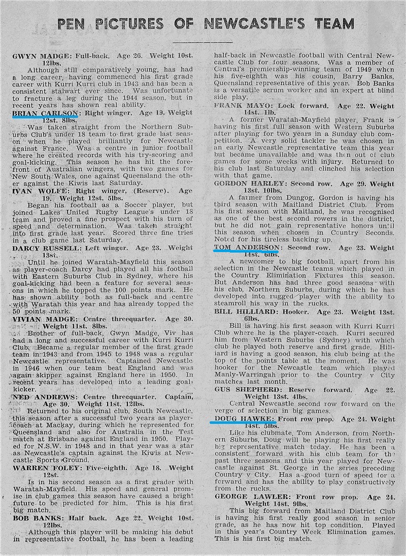 Newcastle vs New Zealand 7th June 1952.