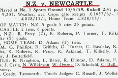 Newcastle vs New Zealand 30th May 1959
