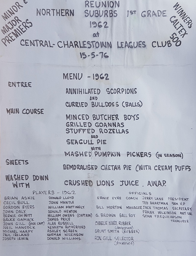 Northern Suburbs Reunion for the 1962 Grand Final.