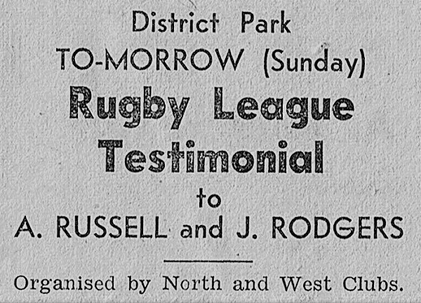 Alan Russell Testimonial Sunday 28th May 1950.