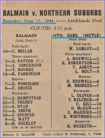 Balmain vs Northern Suburbs 1944.