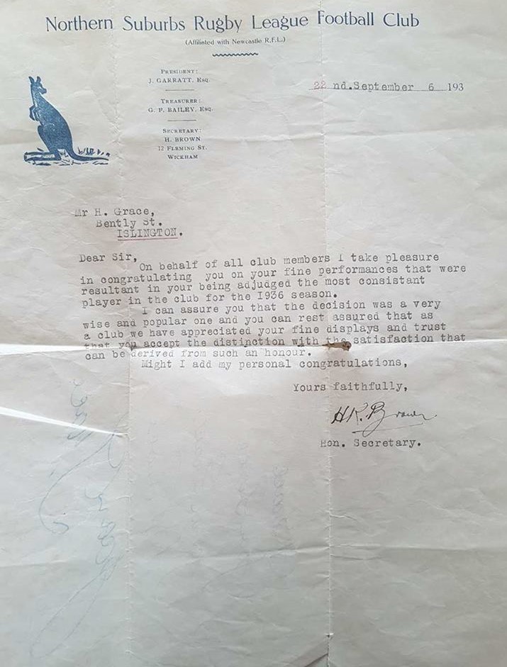 Harold Grace most Consistent Player - 1936