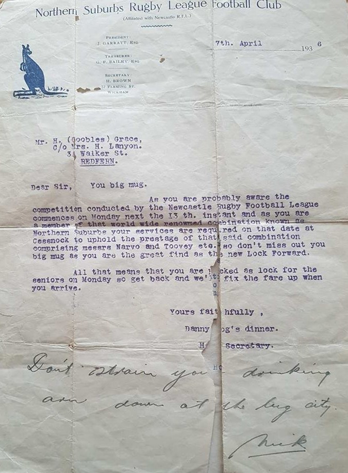 Letter addressed to Harold Grace whilst residing in Redfern