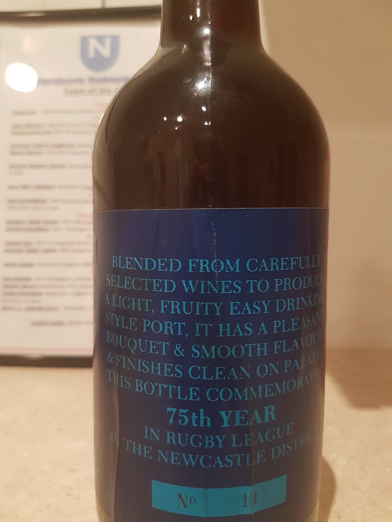 North Newcastle 75th Anniversary Scrum Port 1985.Bottle No 14.Thanks to Robert Woolston.