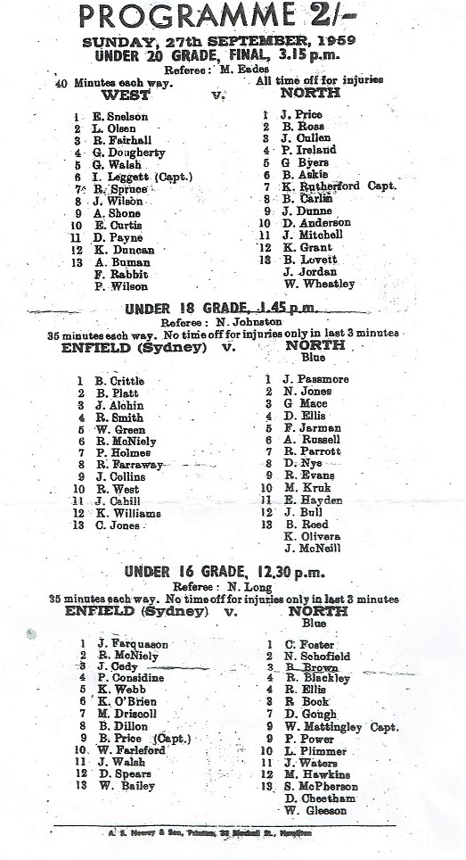 North Under 20's, 18's and under 16's 1959.