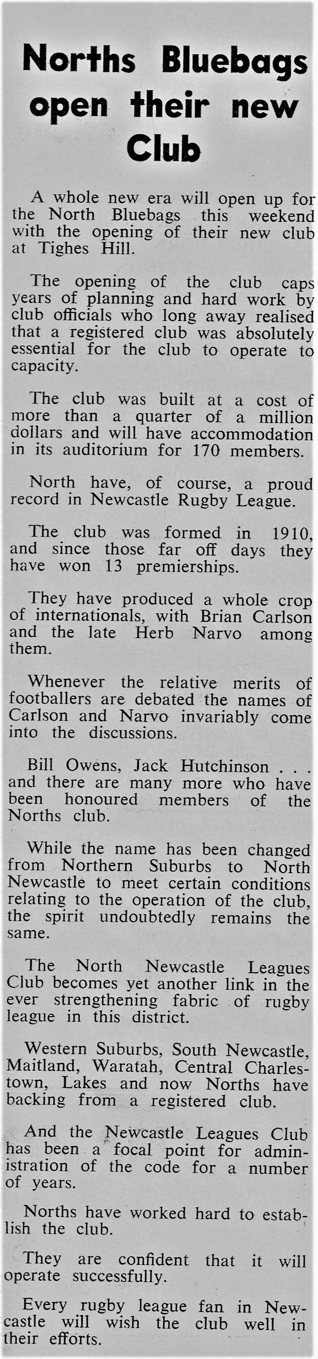Norths Leagues Club Opening 1978.