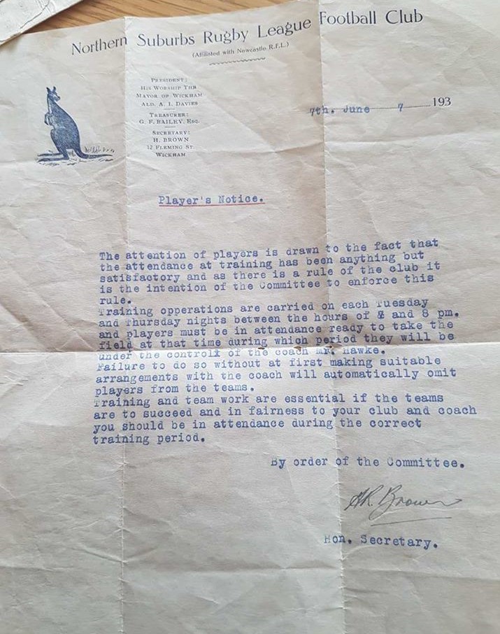 Players Notice to Harold Grace re training obligations.