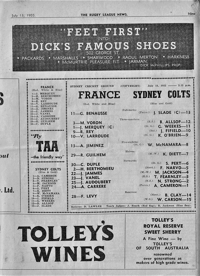 Sydney Colts vs France 1955.