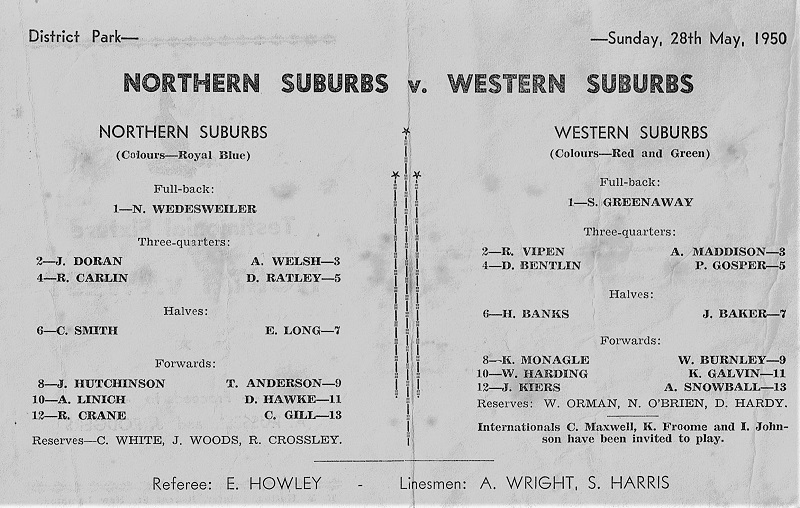 Testimonial North vs West, District Park 1950.