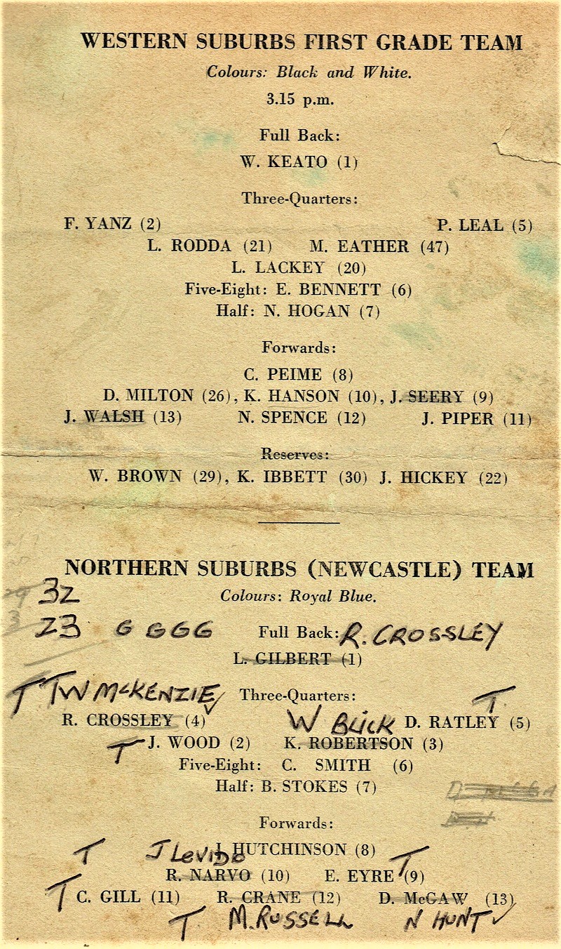 Western Suburbs (SYD) vs Northern Suburbs 1947.
