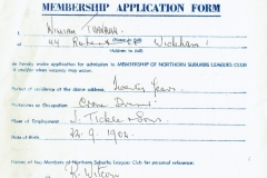 Northern Suburbs Leagues Club Application 1959.
